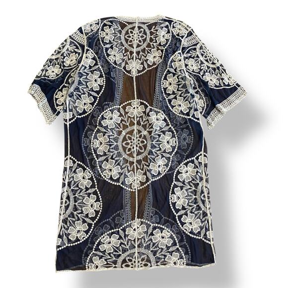 Janice Apparel NWT Vintage Style Navy Blue Embroidered Lace Kimono OS Boho - Picture 6 of 10